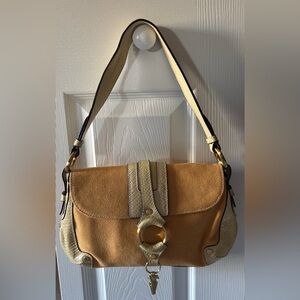 Genuine leather and canvas buttery yellow Shoulder Bag